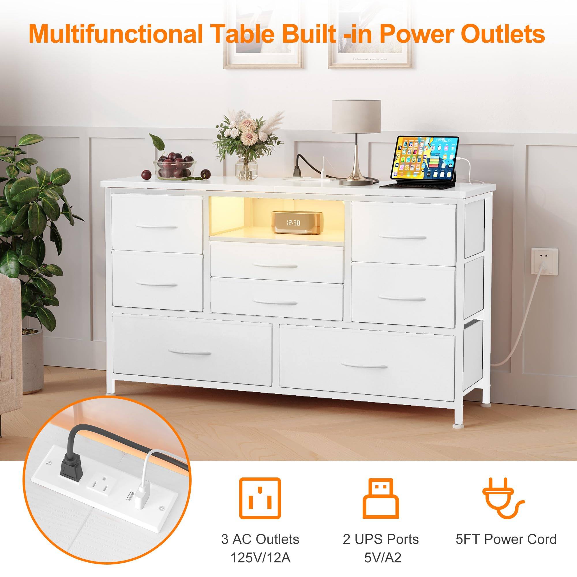 Multifunctional Table Built-in Power Outlets

- 3 AC Outlets 125V/12A
- 2 UPS Ports 5V/A2
- 5FT Power Cord