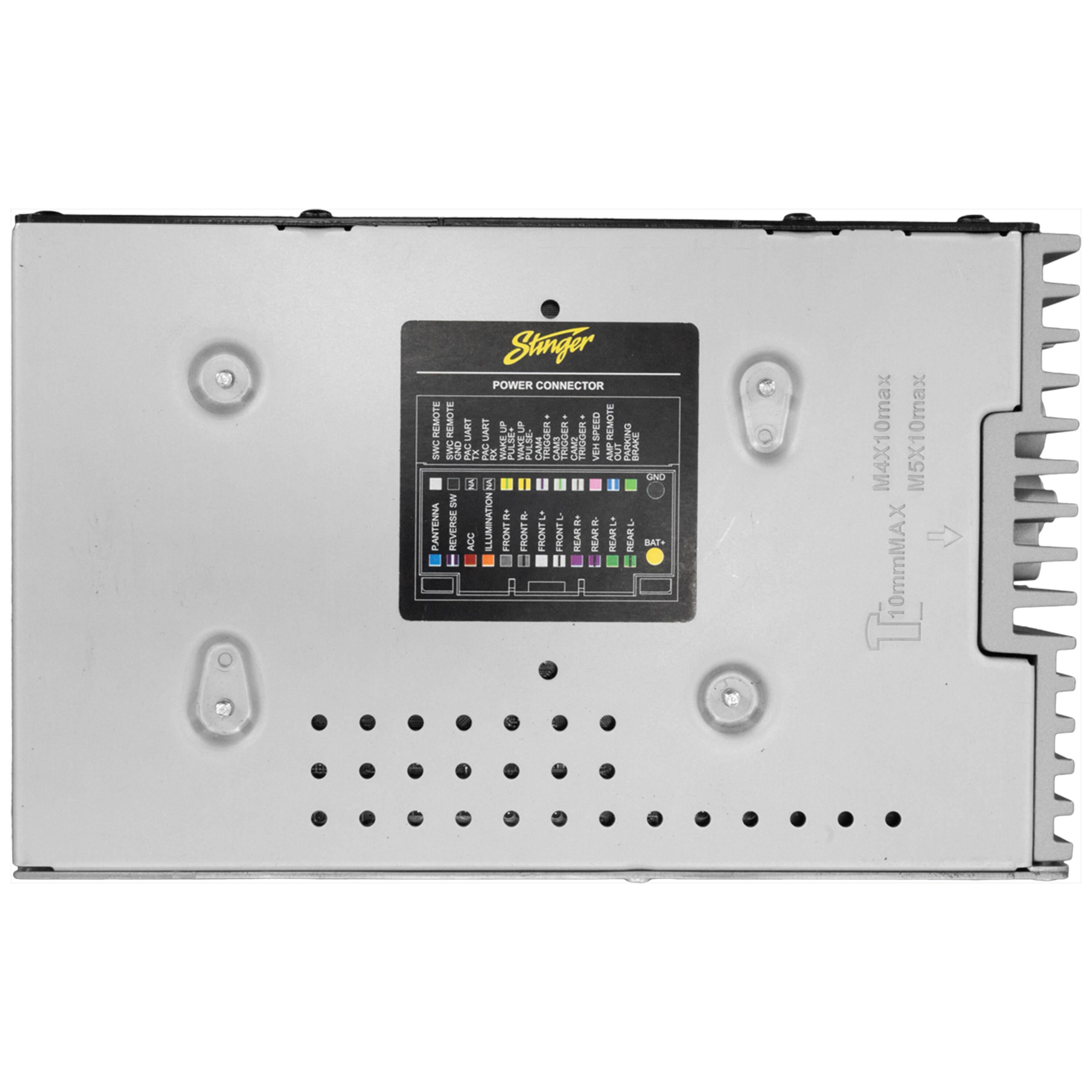 Stinger POWER CONNECTOR REMOTE REMOTE UART UART 3 5 THIER nROCER 5 SPEEC REMOTE SWC IS Y Y no PASES WAKEUP PRE VO TRIGGER- CAMO VEN ane OUT NCGP gva GNO J 1 I I a L PANTENNA REVERSE ACC ILLUMINATION FRONTR FRONT FRONTE FRONTS REAR REAR REARL+ REARL DAT I Omax M4X10max M5X1 TrOmmMAX 10mmMAX