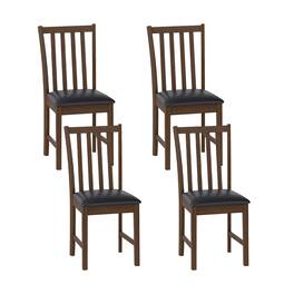 Gymax - Wooden Dining Chair Set of 4 w/Rubber Wood Frame & Padded Seat & Curved Back - Brown