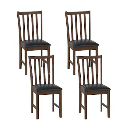 Front. Gymax - Gymax Wooden Dining Chair Set of 4 w/Rubber Wood Frame & Padded Seat & Curved Back Brown - Brown.
