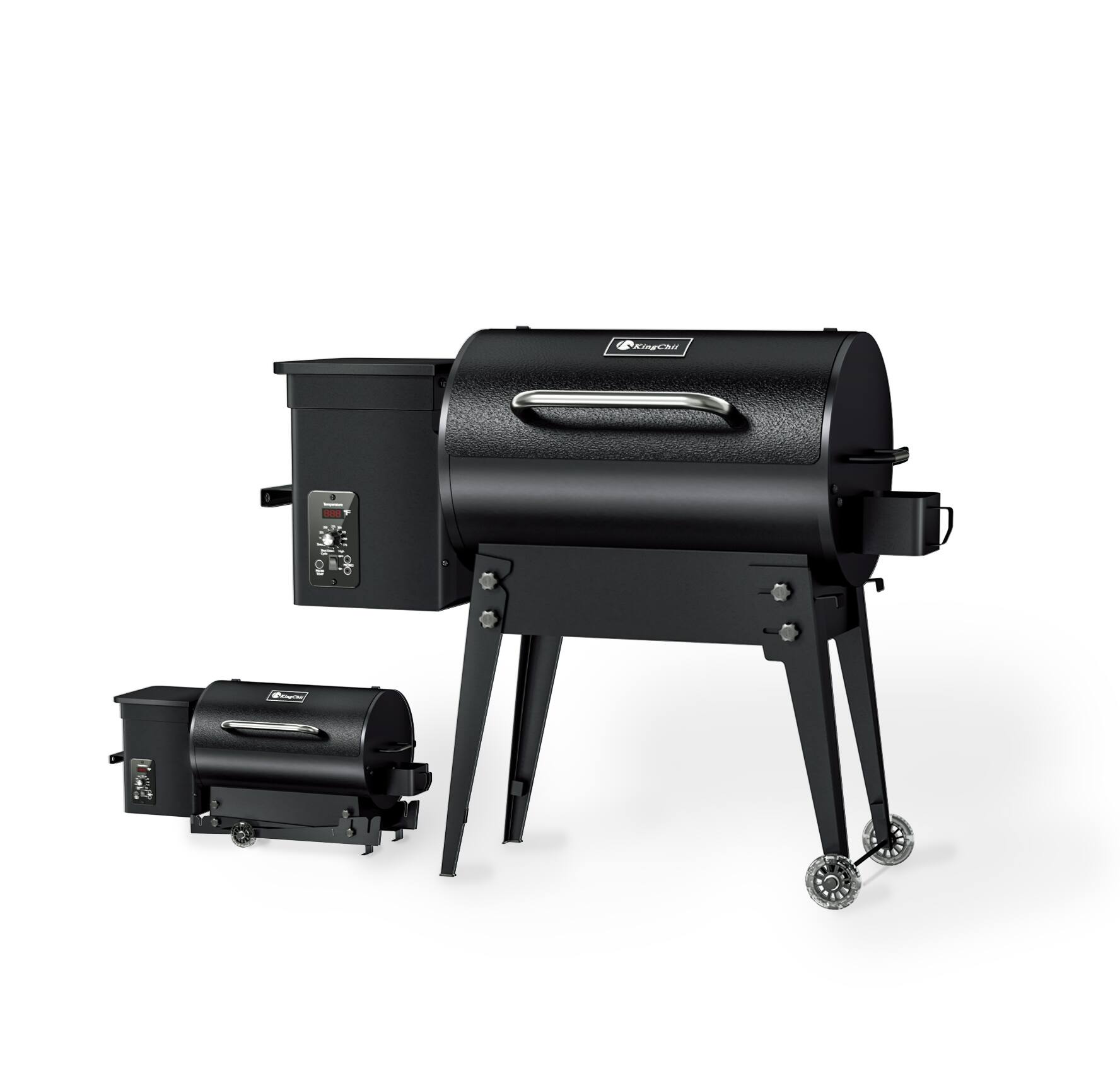 Front. KingChii - Portable Electric Wood Pellet Grill and Smoker with Foldable Legs, 456 Sq. In. Cooking Area,PID Temp Control (180–425°F).