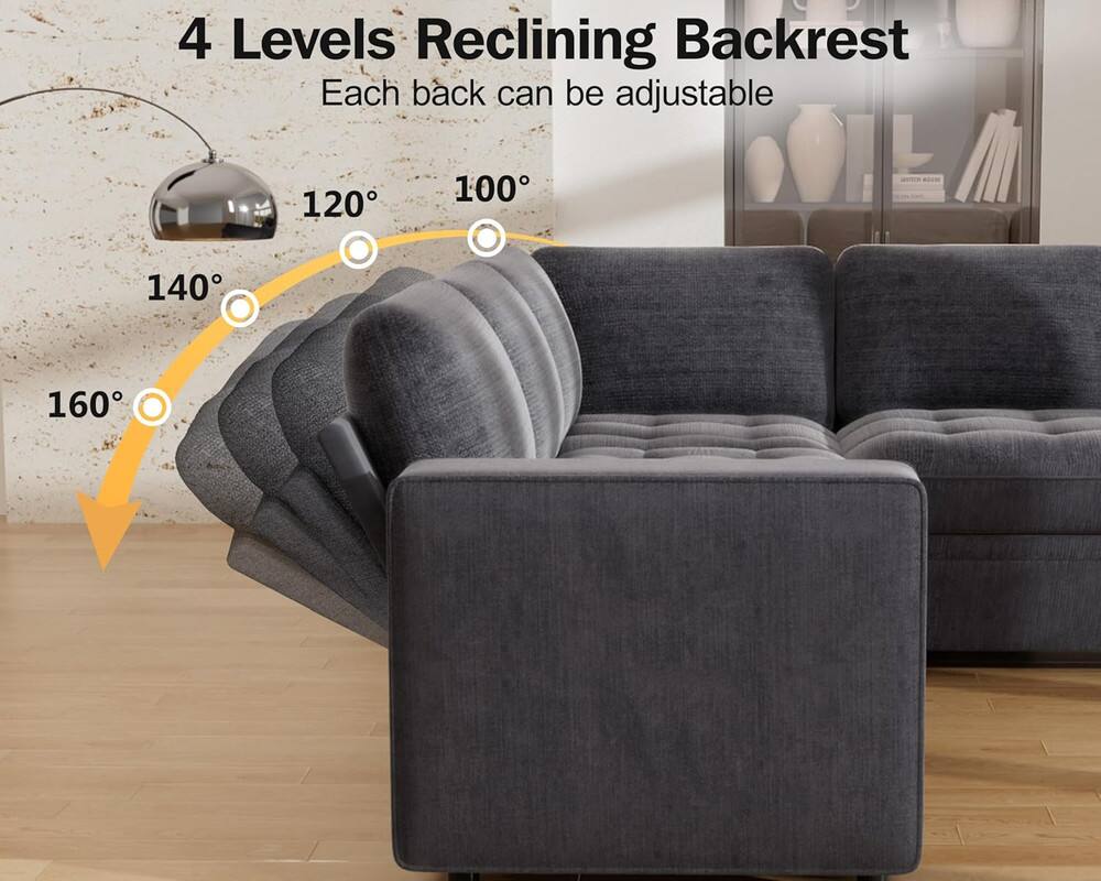 4 Levels Reclining Backrest. Each back can be adjustable: 100°, 120°, 140°, 160°.