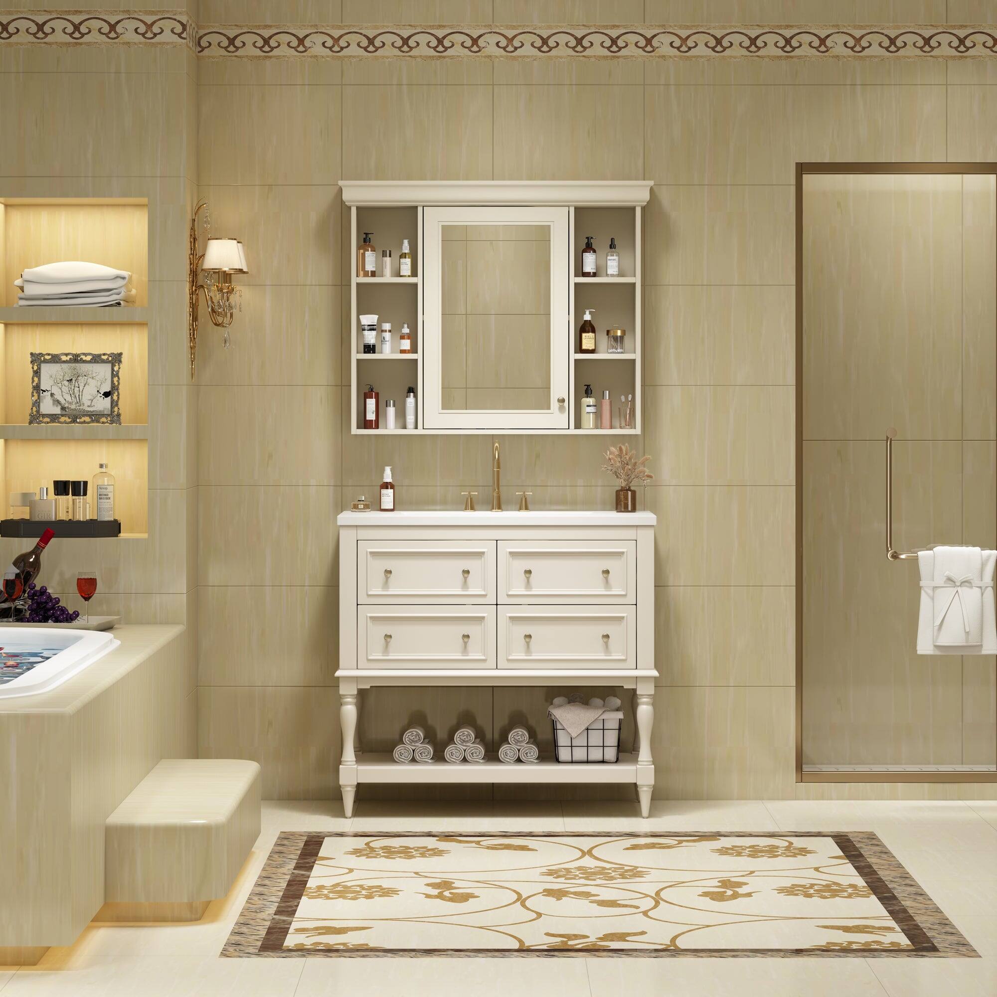 Alt View 1. Boyel Living - 36 Inch Bathroom Vanity Set with Medicine Cabinet Ceramic Sink Beige - Off-white.