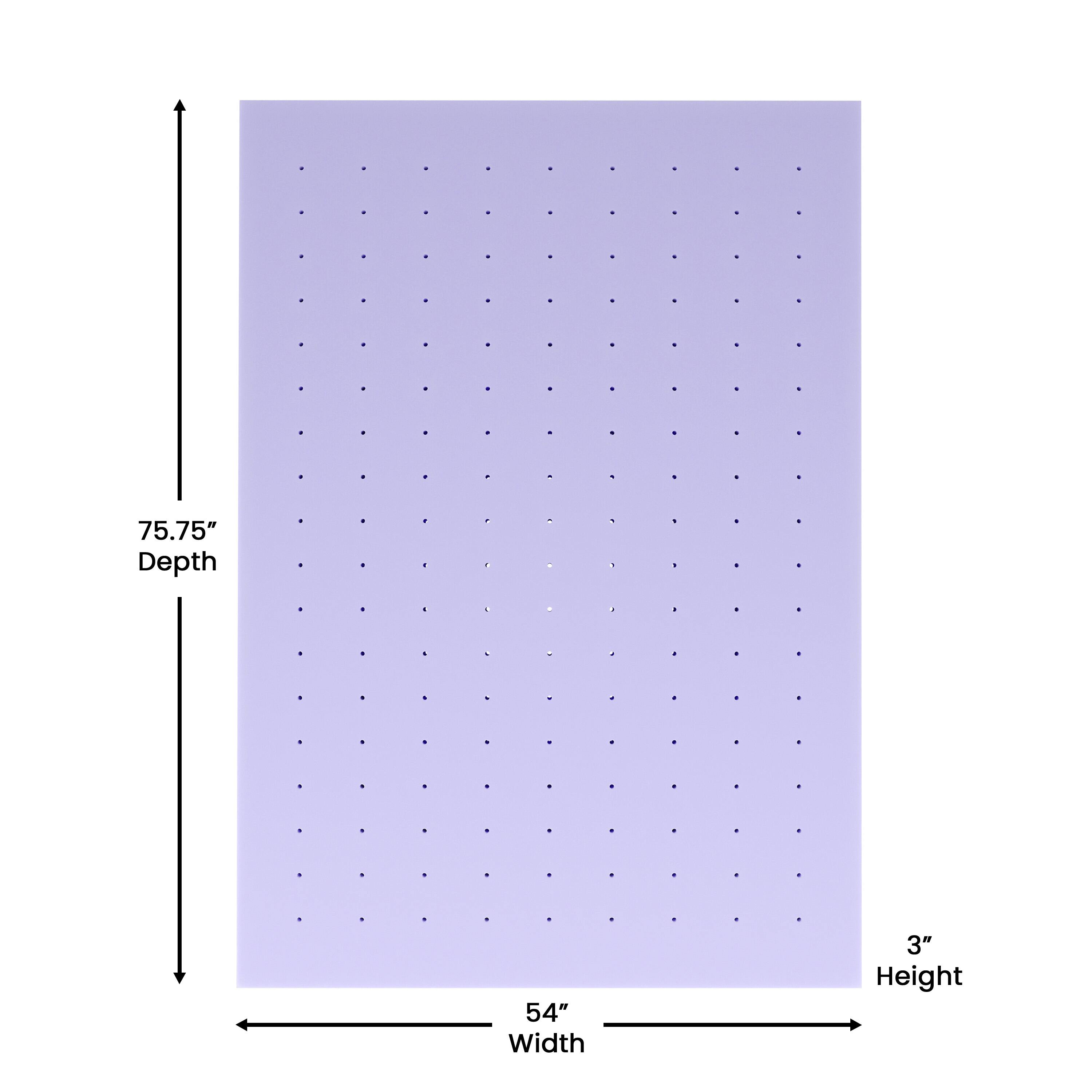 75.75" Depth, 54" Width, 3" Height