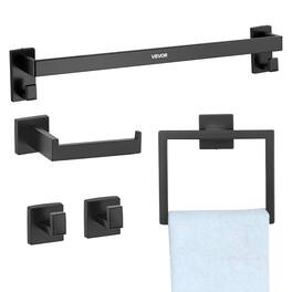 VEVOR - Matte Bathroom Hardware Set, 5 Pieces Stainless Steel Bathroom Accessories Set, 24-inch Towel Bar, Towel Rack - Black