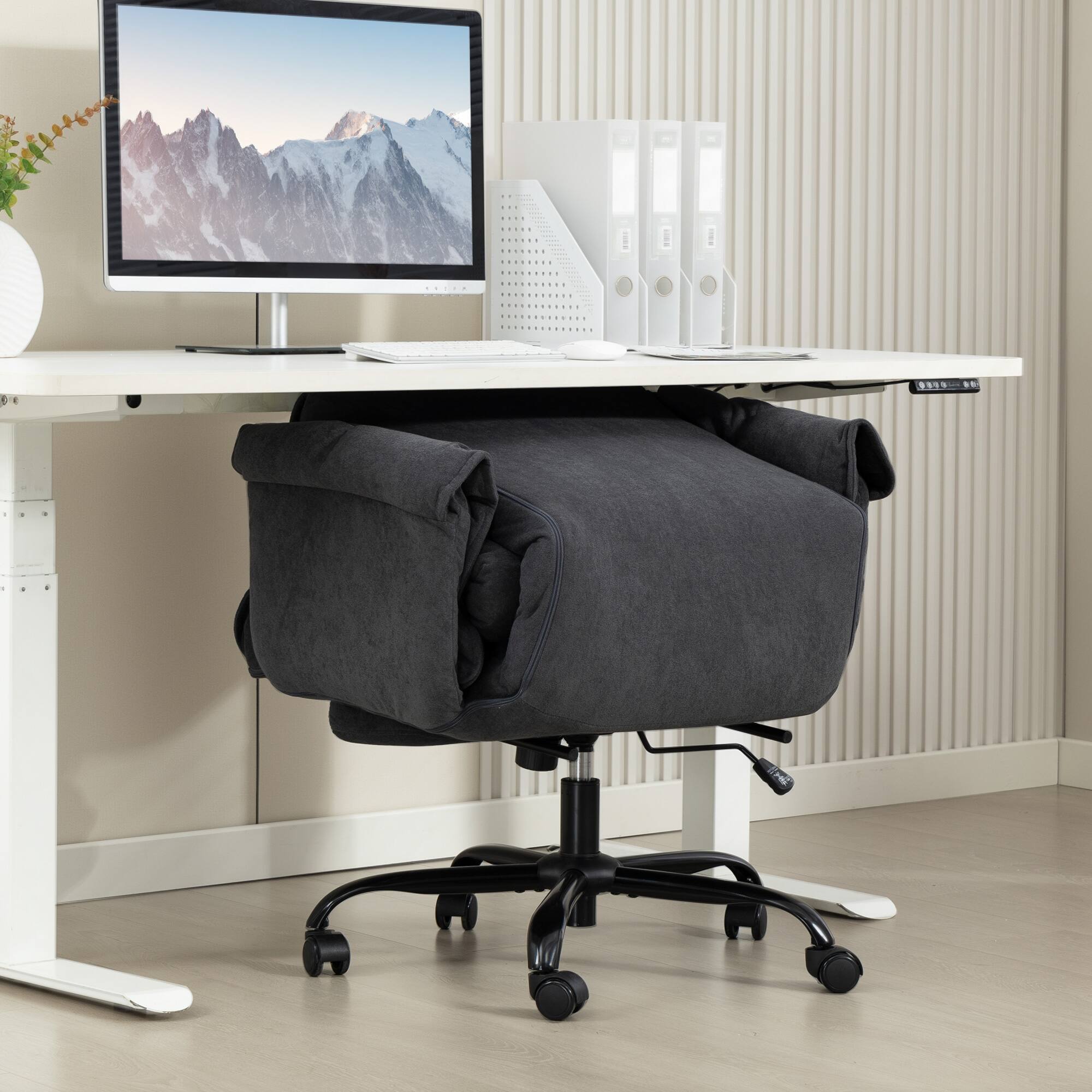 Alt View 8. HOM - HOMCOM Executive Office Chair with Footrest, Reclining Swivel Computer Desk Chair with High Back, Thick Cushion - Dark Gray.