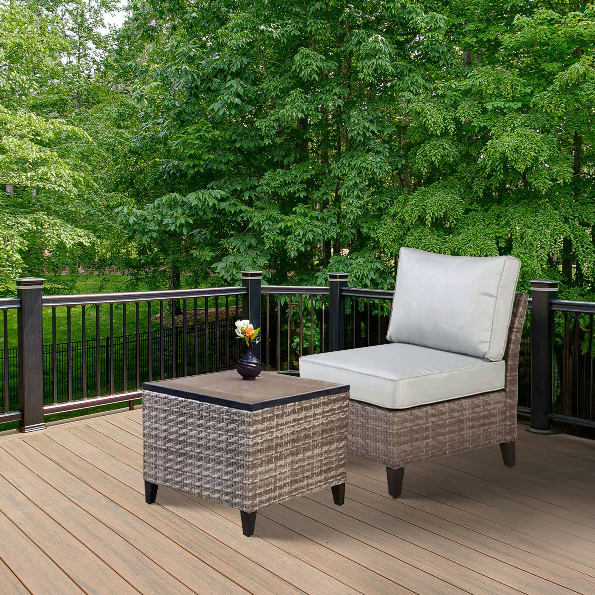 Alt View 2. Four Seasons Courtyard - Four Seasons Courtyard Serronova Faux Wood Top Aluminum Side Table, Light Gray - Light Gray.