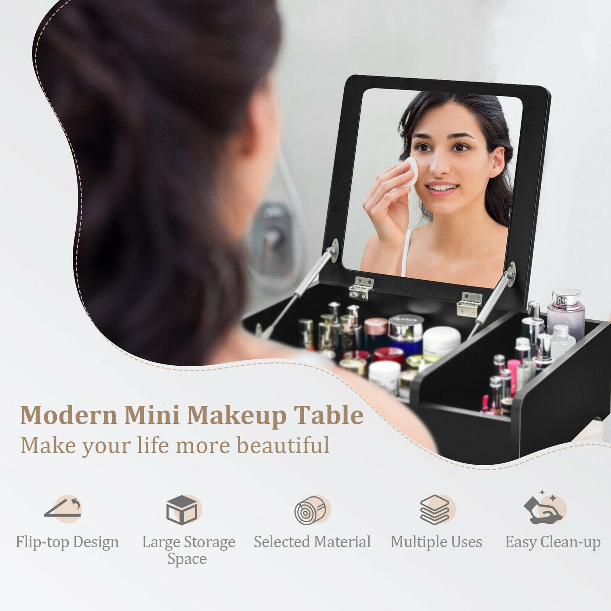Modern Mini Makeup Table  
Make your life more beautiful  

- Flip-top Design  
- Large Storage Space  
- Selected Material  
- Multiple Uses  
- Easy Clean-up