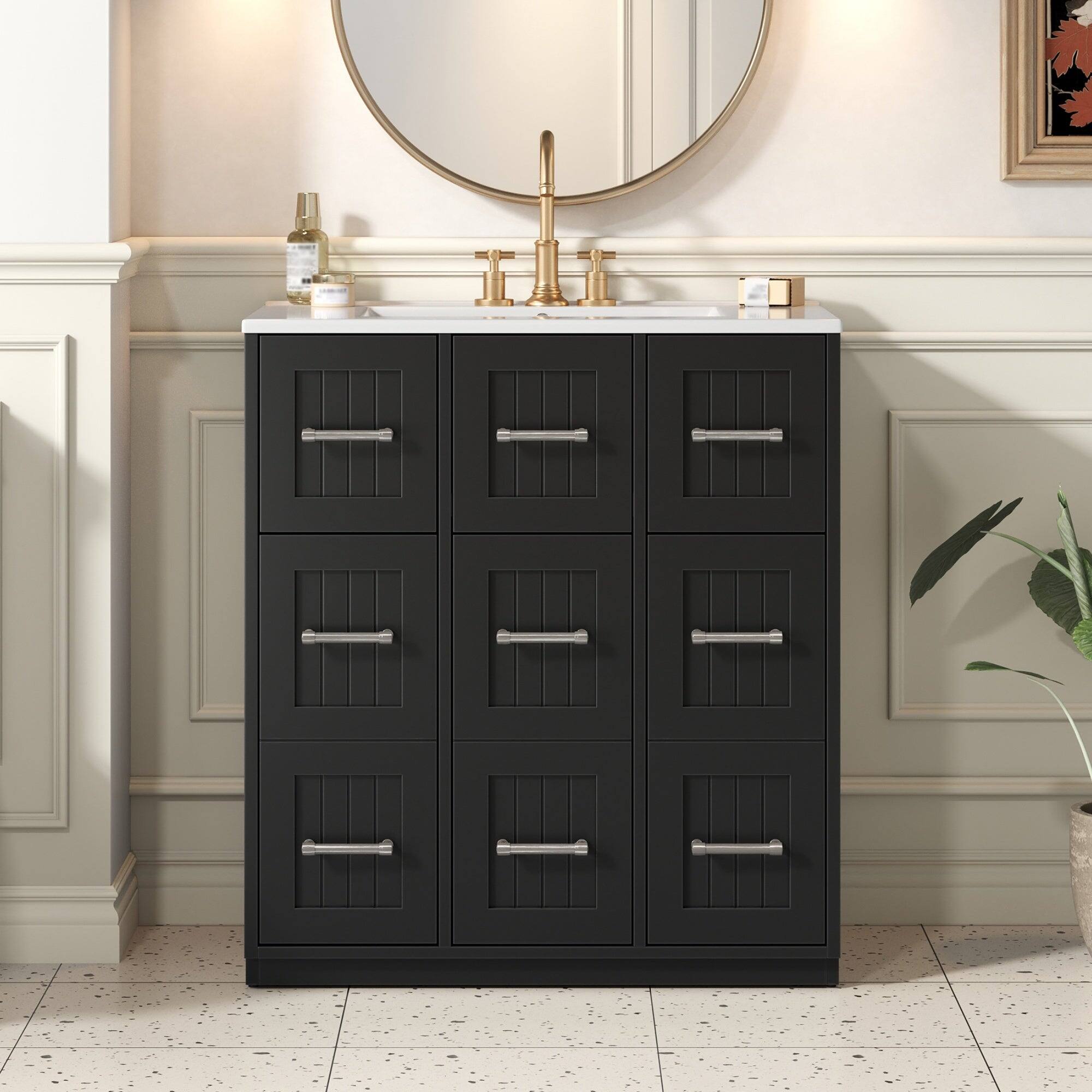 Alt View 4. Boyel Living - 30 Inch Modern Bathroom Vanity with Undermount Ceramic Sink and Drawers Black - Black.