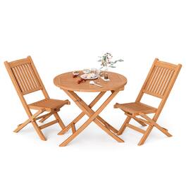 Gymax - 3PCS Outdoor Indonesia Teak Wood Bistro Dining Set Folding Chair & Table Slatted Patio - Natural