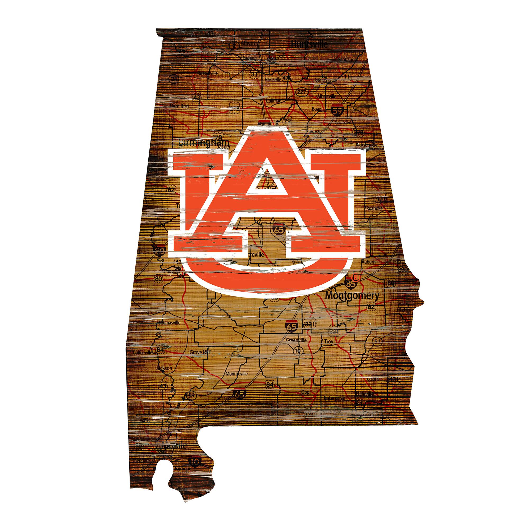 Auburn Tigers 23.5" x 23.5" Distressed State with Logo Sign