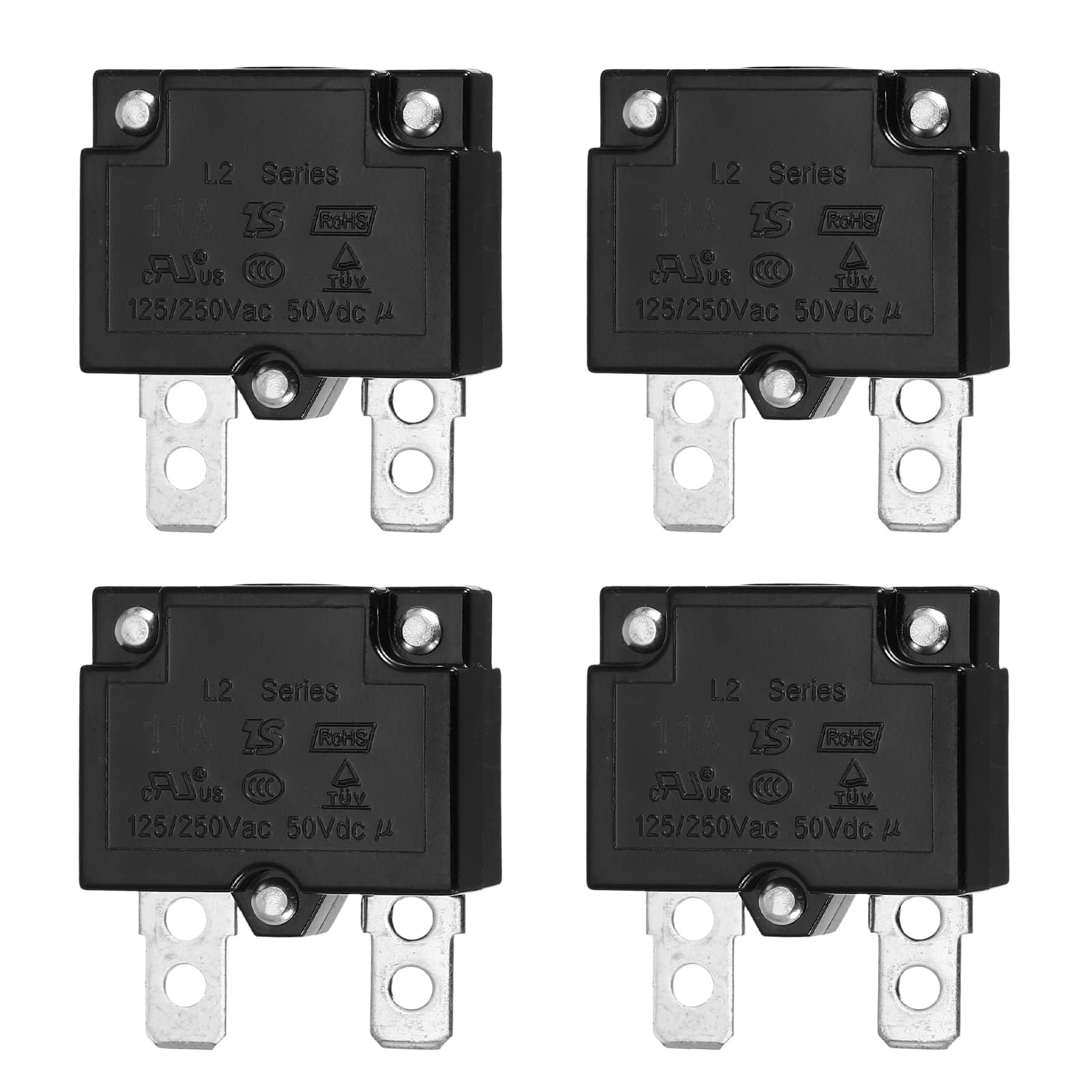 Unique Bargains - 4pcs 11A Push Button Circuit Breaker, 125/250V AC,50V DC, Automatic Reset Thermal Overload Protector for Industrial - Black price history on PriceWatchPro