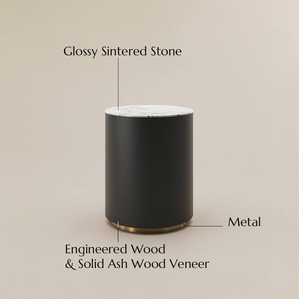 Glossy Sintered Stone Metal Engineered Wood & Solid Ash Wood Veneer