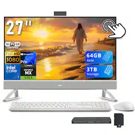 Dell - 27 All-in-One (Core 7 150U, 64GB, 2TB PCIe SSD, 27 Touch FHD (1920x1080), GeForce MX570 A, Win 11 Pro) - White