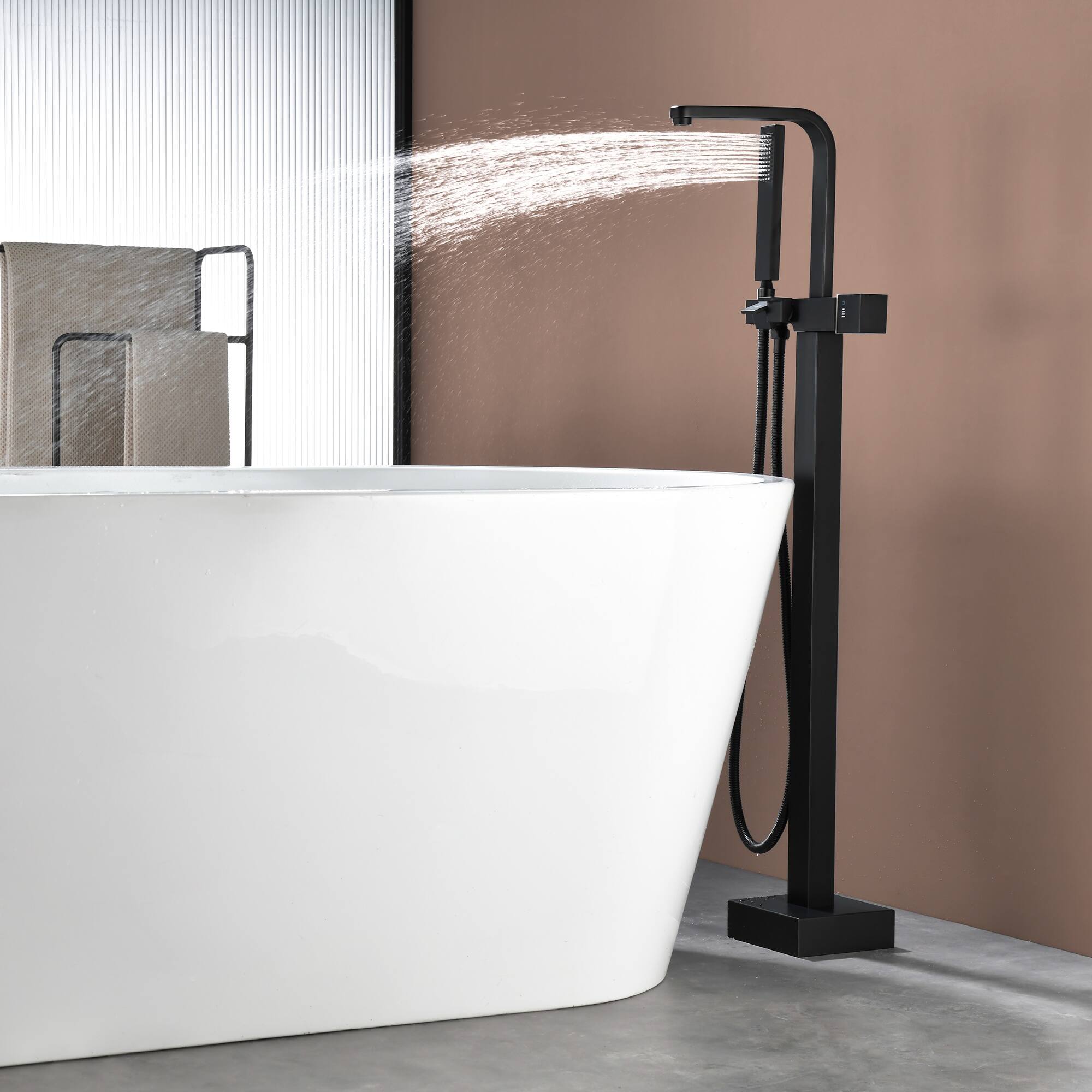 Alt View 1. Boyel Living - Matte Black Bathtub Faucet Solid Brass Single Handle 360° Swivel Handheld Spray - Matte Black.