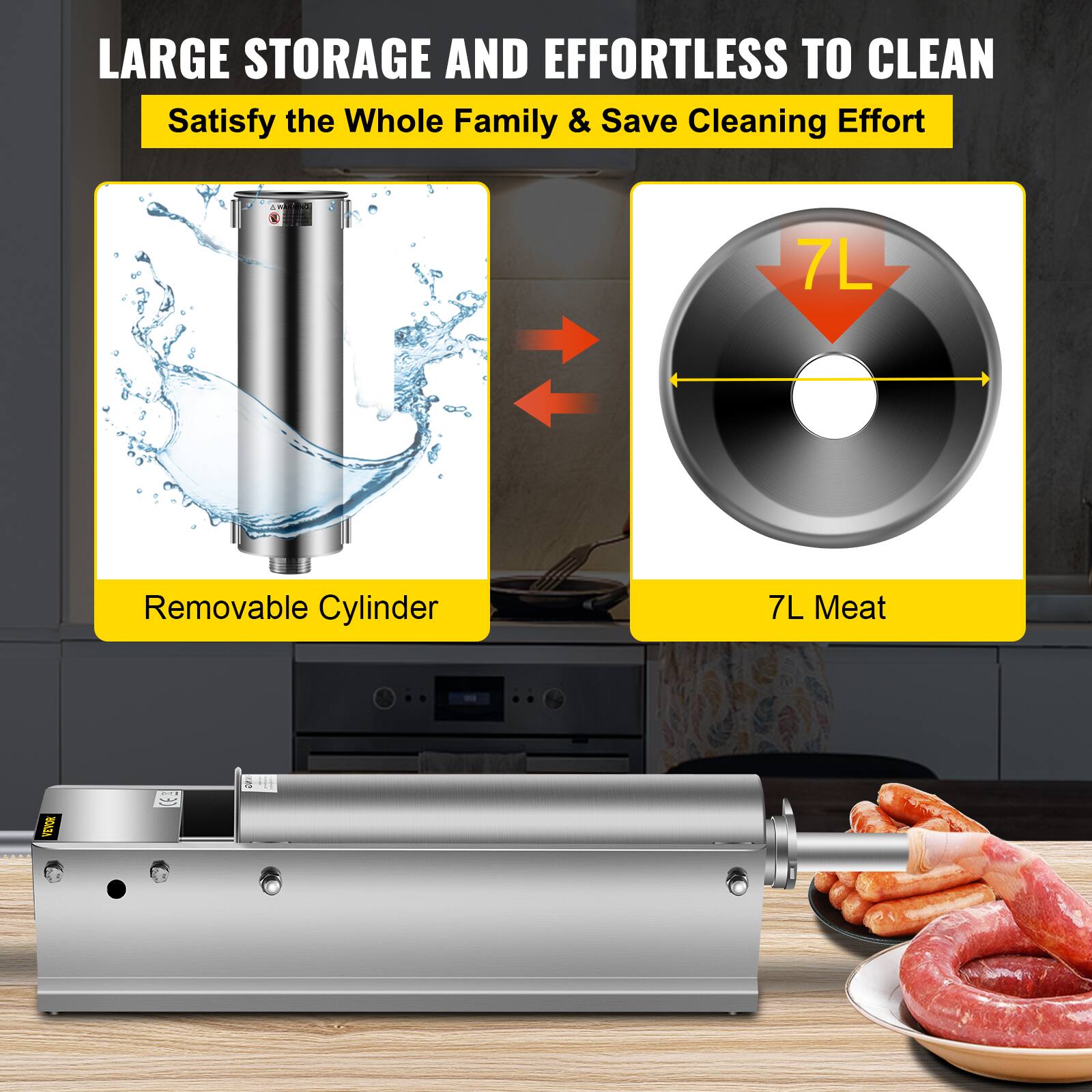 LARGE STORAGE AND EFFORTLESS TO CLEAN  
Satisfy the Whole Family & Save Cleaning Effort  

7L Removable Cylinder  
7L Meat