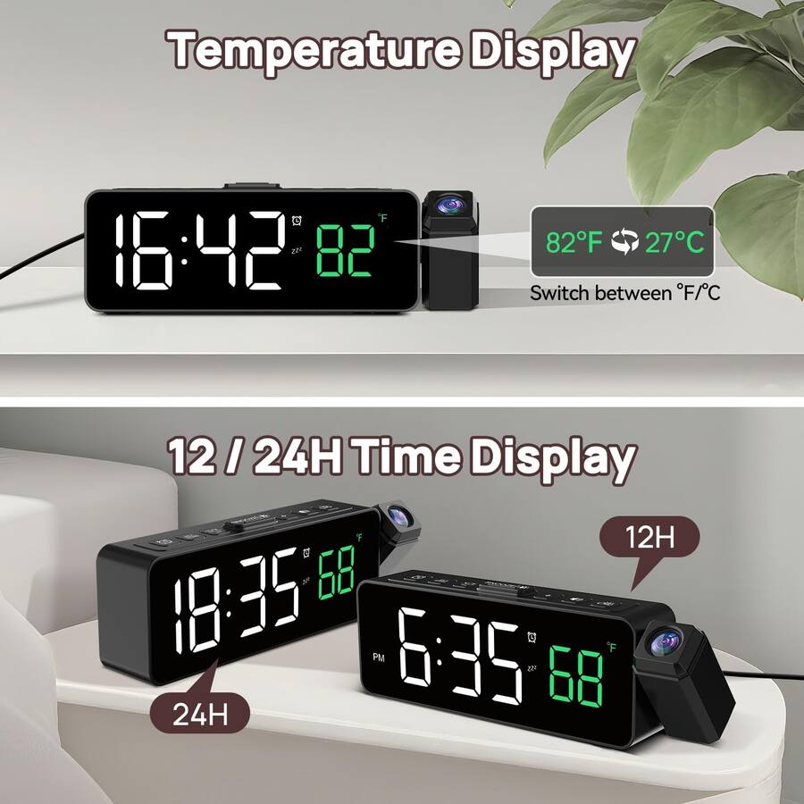 Automatic Clock Plug In Dazzed Corner Projection Alarm Clock, Plug in Digital Clocks Black ...
