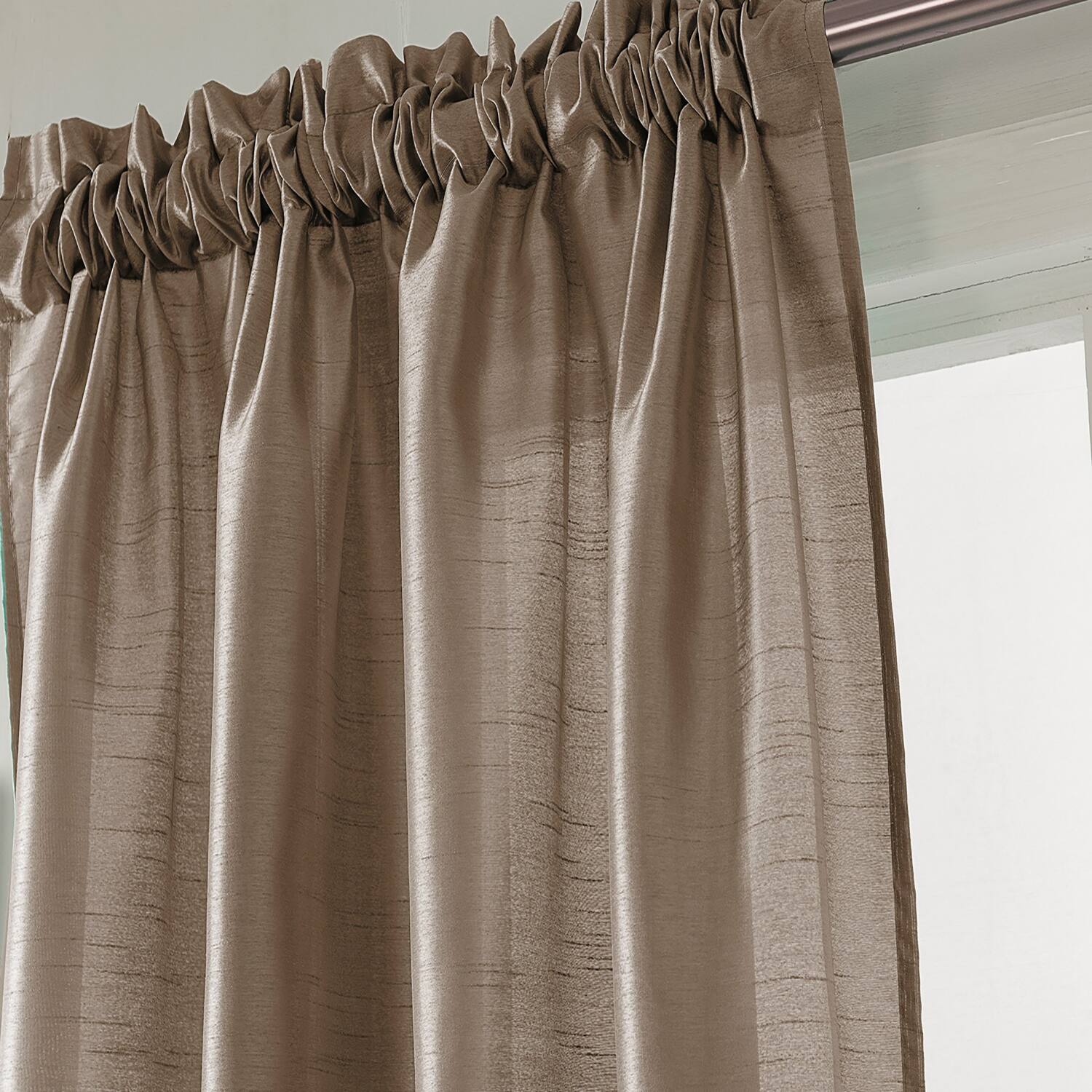 Left. RT Designers Collection - RT Designers Collection 100% Polyester 82 GSM Faux Silk Nikki Rod Pocket Curtain Panel 54" x 84" Taupe - Taupe.