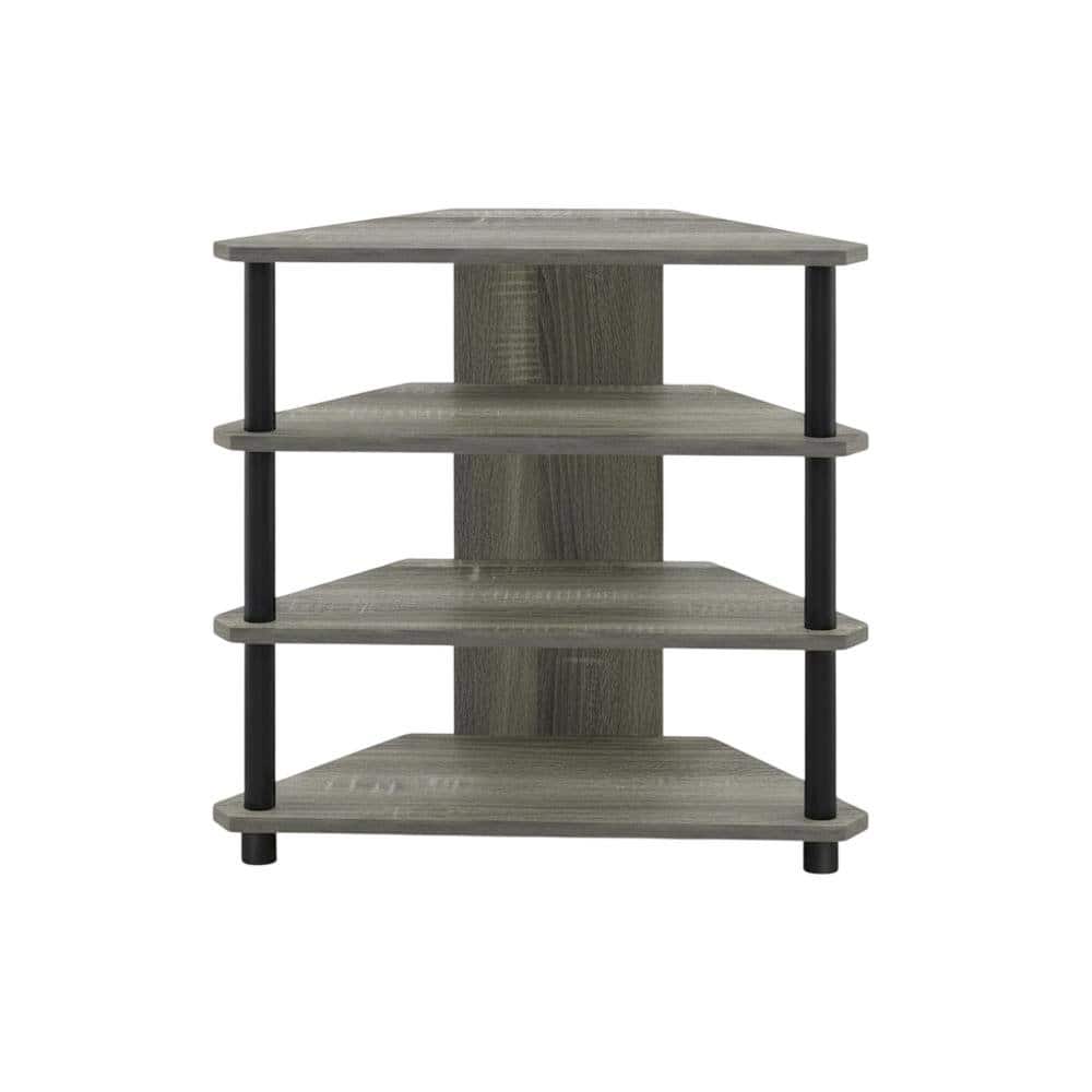 FurniFact - Wooden TV stand, French Oak Grey, Black finish, 4-Tier Storage, Living Room - Gray Black