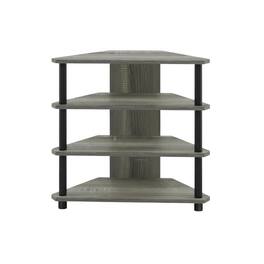 FurniFact - Wooden TV stand, French Oak Grey, Black finish, 4-Tier Storage, Living Room - Gray Black