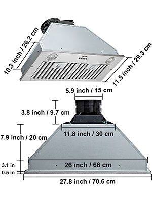 - 26.2 cm / 10.3 inch
- 29.3 cm / 11.5 inch
- 15 cm / 5.9 inch
- 9.7 cm / 3.8 inch
- 20 cm / 7.9 inch
- 30 cm / 11.8 inch
- 66 cm / 26 inch
- 70.6 cm / 27.8 inch