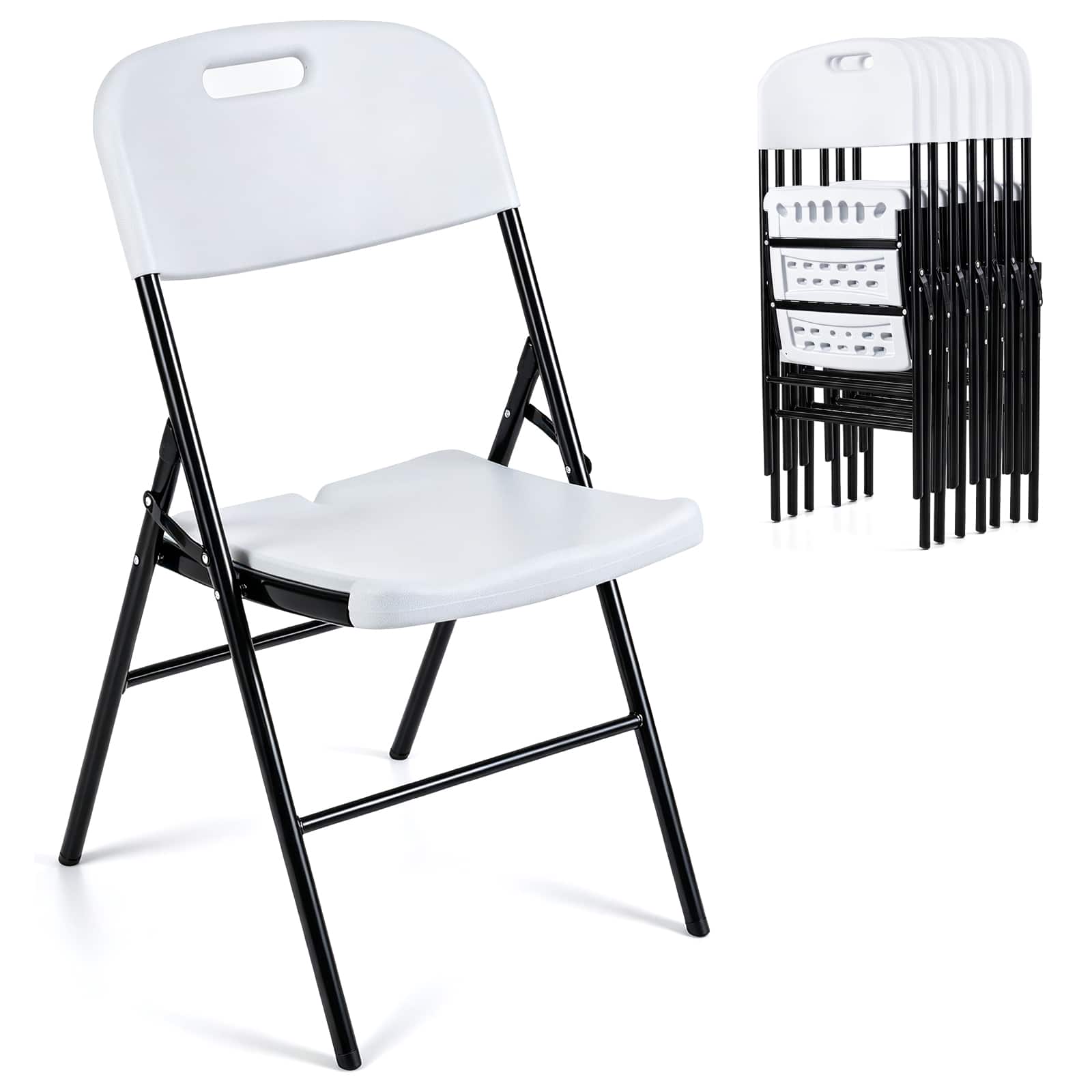 Costway - Folding Plastic Chairs 8 Pack with HDPE Backrest & Seat, Steel Frame for Events - White