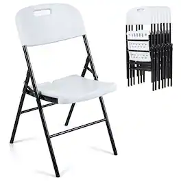 Costway - Folding Plastic Chairs 8 Pack with HDPE Backrest & Seat, Steel Frame for Events - White
