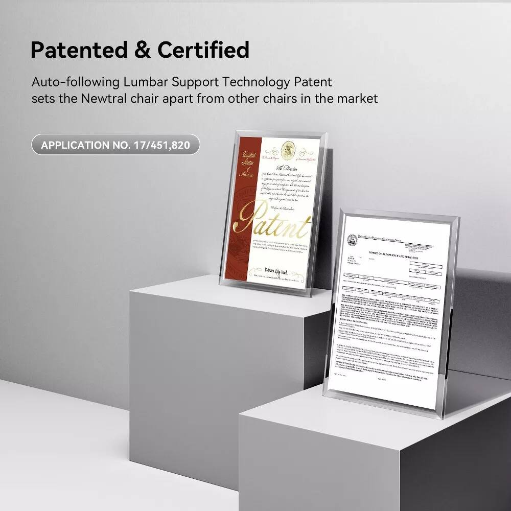 Patented & Certified  
Auto-following Lumbar Support Technology Patent  
sets the Newtral chair apart from other chairs in the market  

APPLICATION NO. 17/451,820