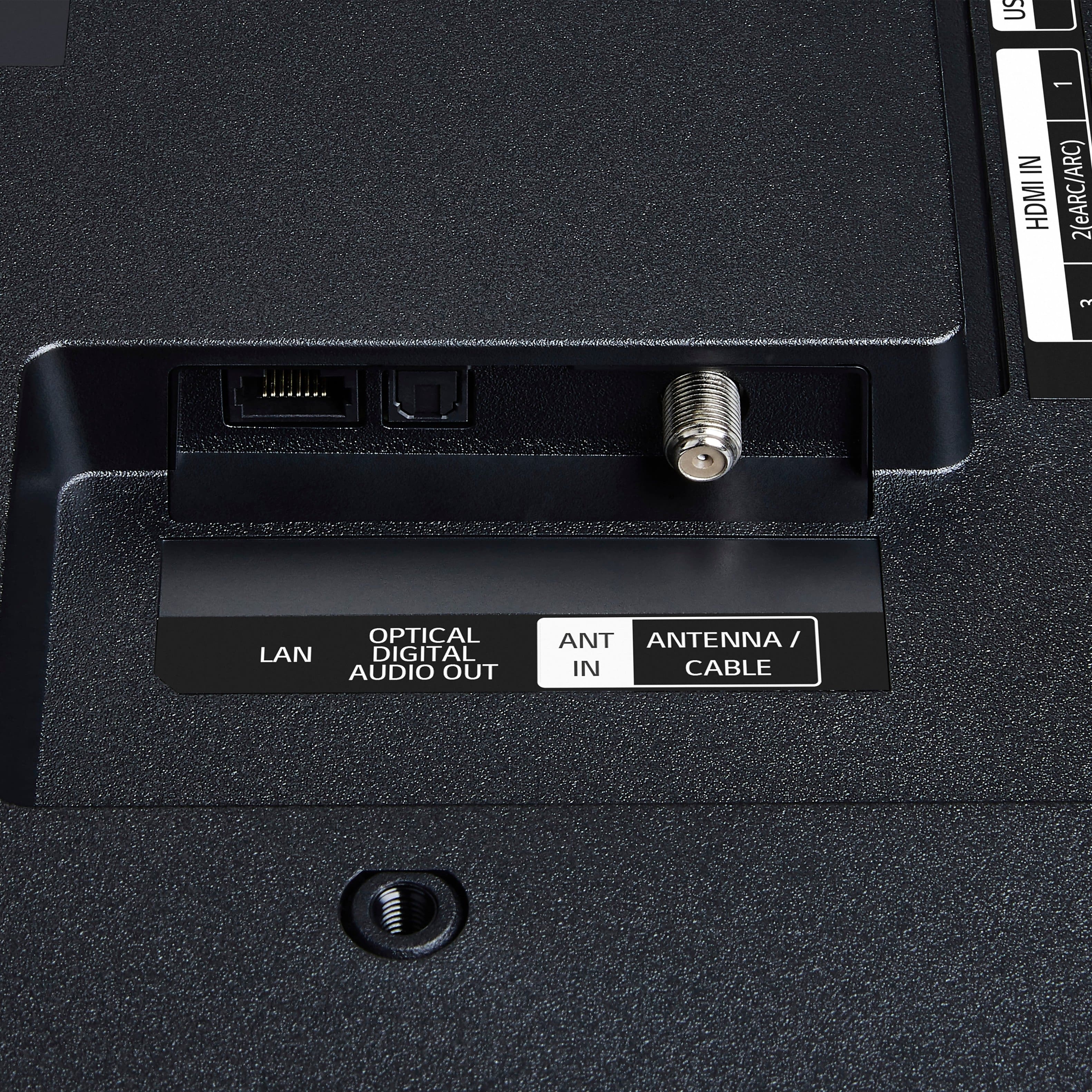 The text on the image reads: "1 IN HDMI 2 (eARC/ARC) Optical LAN Digital Audio Out Ant Antenna / In Cable."