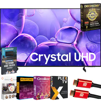 **Crystal UHD**
**DECOGEAR CPS BUNDLE**
- 26 MONTH PROTECTION
- EXCLUSIVE DECOGEAR HDMI CABLES
- PREMIUM PROTECTION PLAN
**DECOGEAR**
BEGINNER'S GUIDE TO TELEVISION HOME THEATER ESSENTIALS
**Groxker TV**
Be a better you.
**PLEX TV**
STREAM SMARTER
**DAILY BUR**
A BETTER FIT
**FLIXFLING**
**DECOGEAR**
CPS BUNDLE
26 MONTH PROTECTION
EXCLUSIVE DECOGEAR HDMI CABLES
PREMIUM PROTECTION PLAN
**Groxker TV**
Be a better you.
**PLEX TV**
STREAM SMARTER
**FLIXFLING**