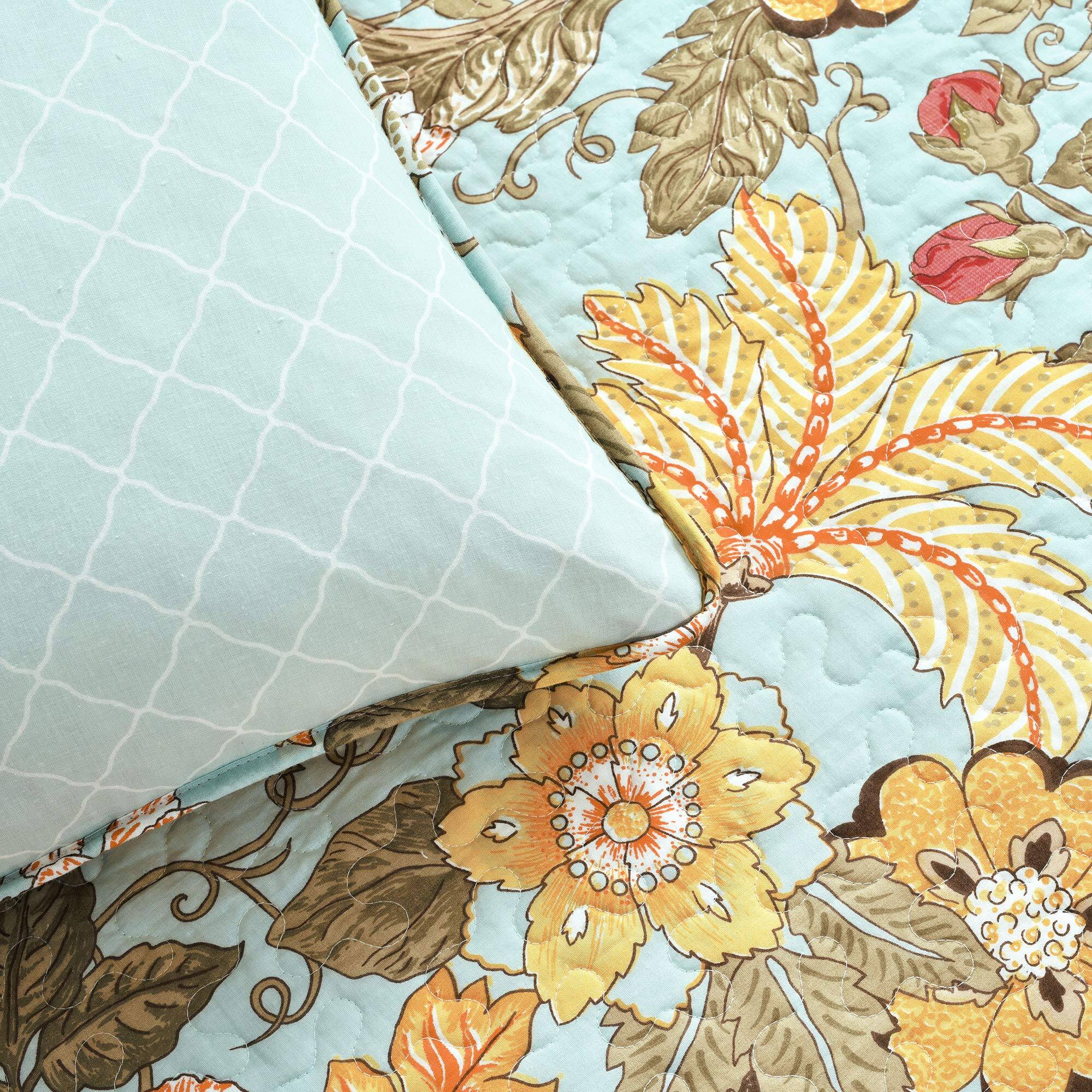 Alt View 5. Dapper Styles - Sydney Reversible Cotton Quilt Set King - Bedding Floral Cottage Size - Navy & White-Full/Queen.