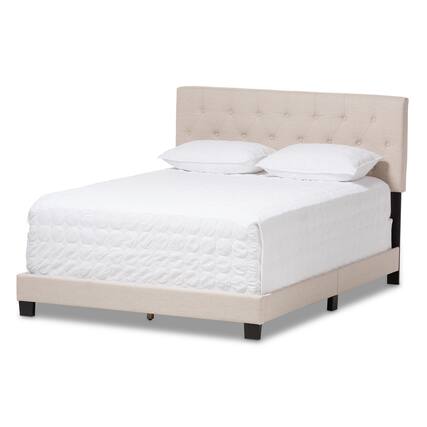 Front. Baxton Studio - Cassandra Modern and Contemporary Fabric Upholstered Bed - Light Beige.