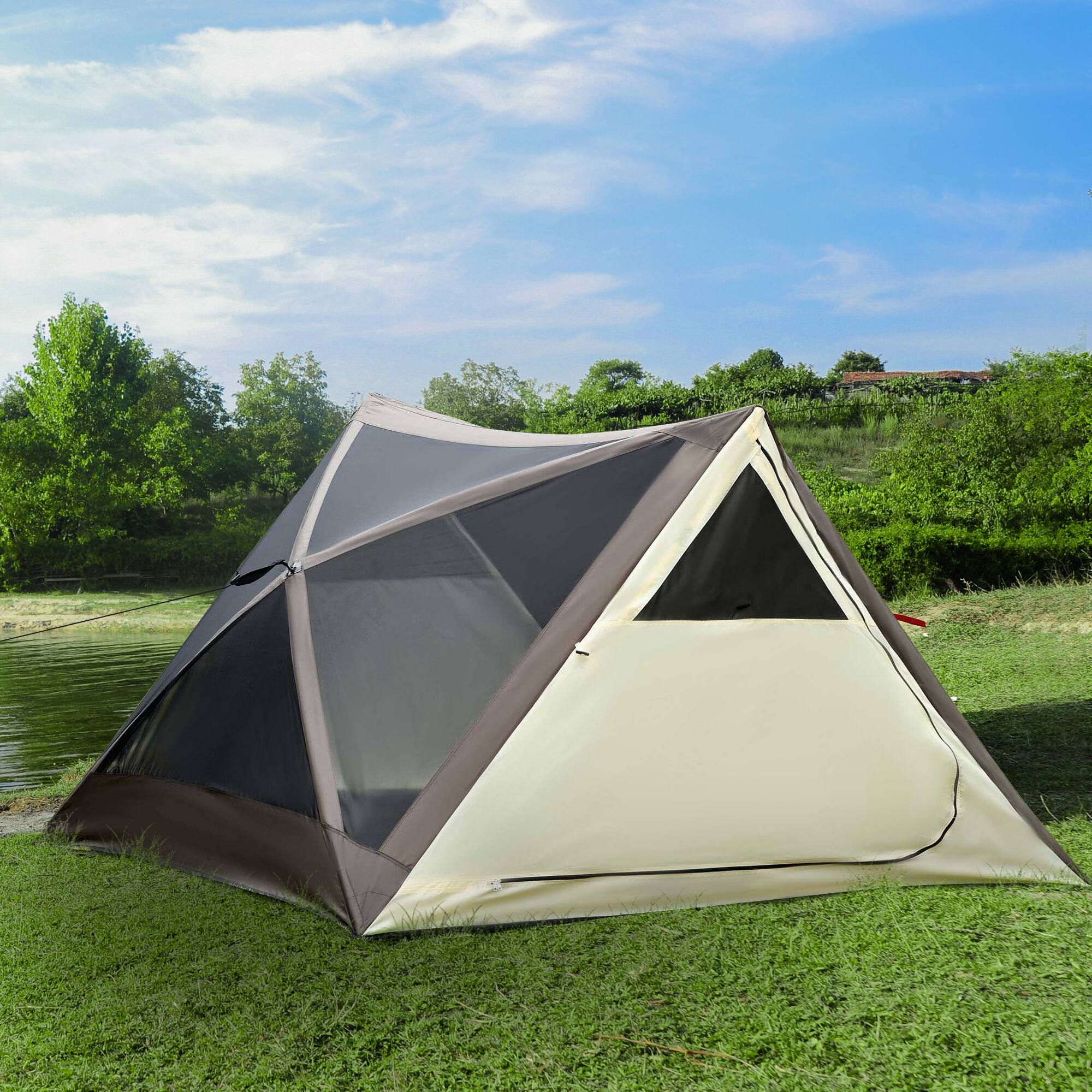 Alt View 1. Ecooso - 2-3 Person Pop Up Camping Tent, Waterproof Instant Tent with Rainfly, Windows, Doors, and Carry Bag for Outdoor Use - Brown.