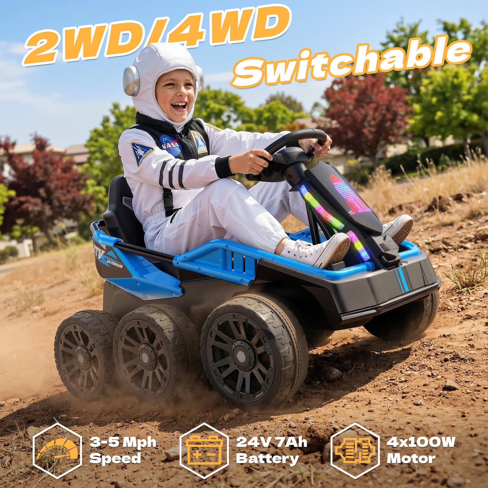 2WD/4WD Switchable  
NASA  
A.D-TRADA  
3-5 Mph Speed  
24V 7Ah Battery  
4x100W Motor