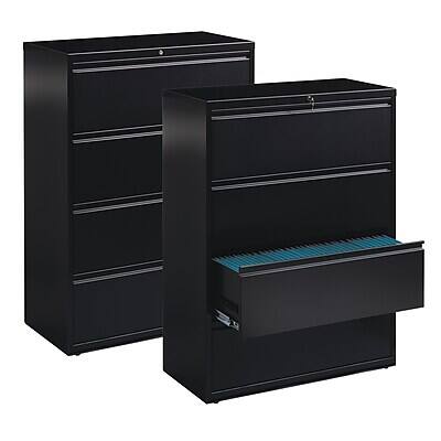 Alt View 5. Staples - 4-Drawer Lateral File Cabinet, Letter/Legal Size, Lockable, 52.36"H x 42"W x 18.62"D - Black.