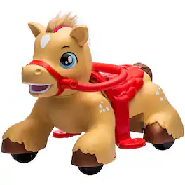 Qaba - On Horse Toy, 12V Battery Powered Ride on Toy with Carrot Toy, Comb and Sound - Brown