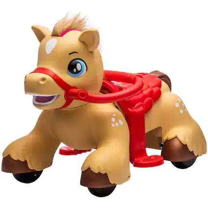 Front. Qaba - On Horse Toy, 12V Battery Powered Ride on Toy with Carrot Toy, Comb and Sound - Brown.