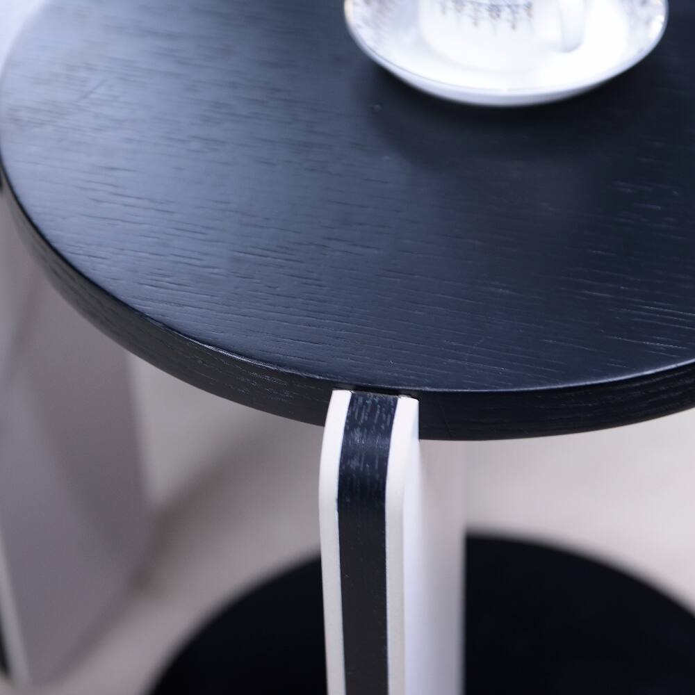 Alt View 10. Loheer - Loheer Round Coffee Table Set Black Oak Veneer Sintered Stone Legs MDF Side Table Living Room Sofa Table White and Black - White+Black.