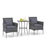 Costway - 3 PCS Patio Furniture Set with Cushioned Patio Chairs & Tempered Glass Coffee Table - Grey + Mix Grey