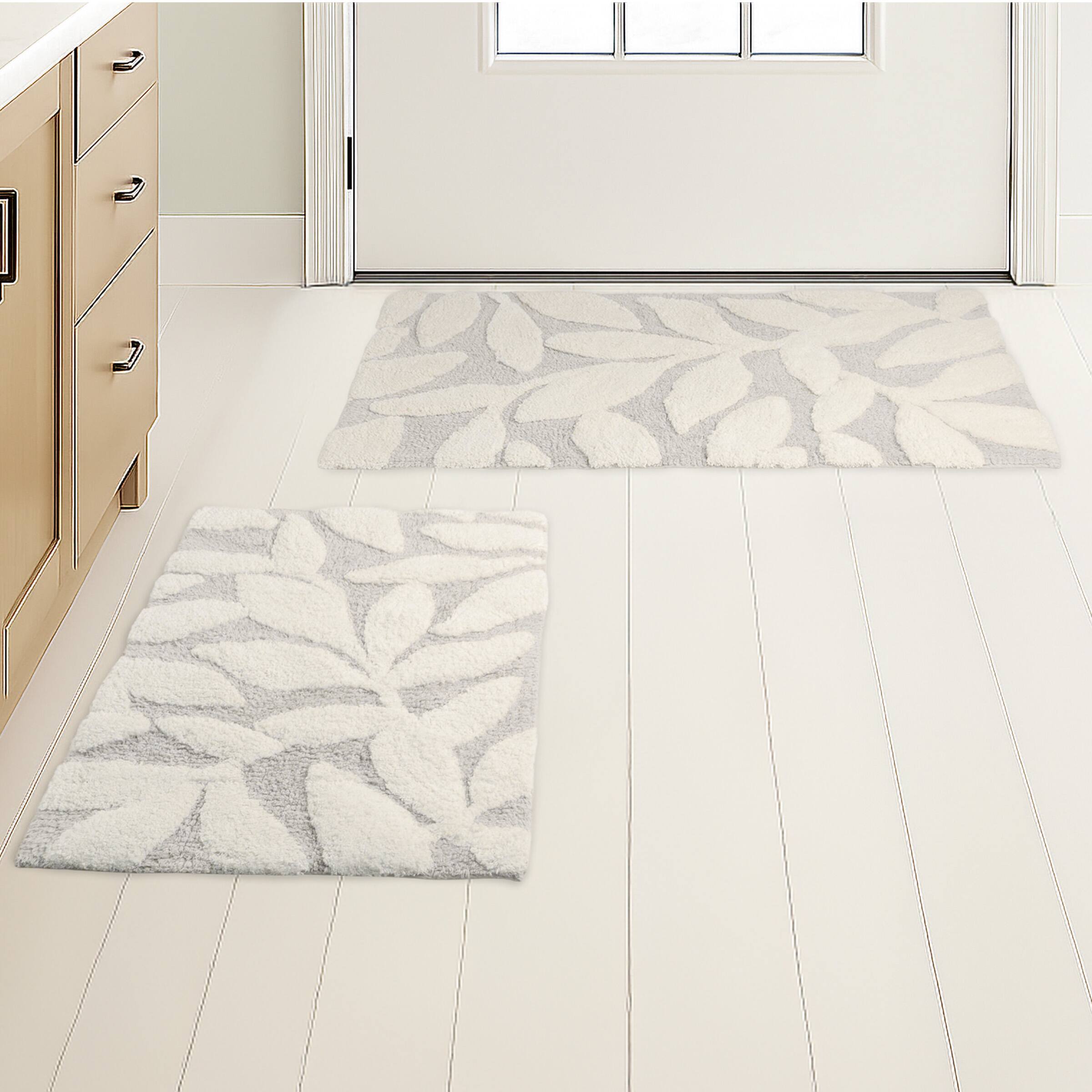 Alt View 2. Lavish Home - 2PC Cotton Bathroom Rug Set Non Slip Bath Mats 35x22" and 25x18", Blue - Blue.