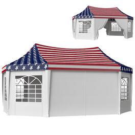 Outsunny - x 16.4 ft Heavy Duty Party Tent, Outdoot Canopy Tent with 2 Doors and 6 Windows - American Flag