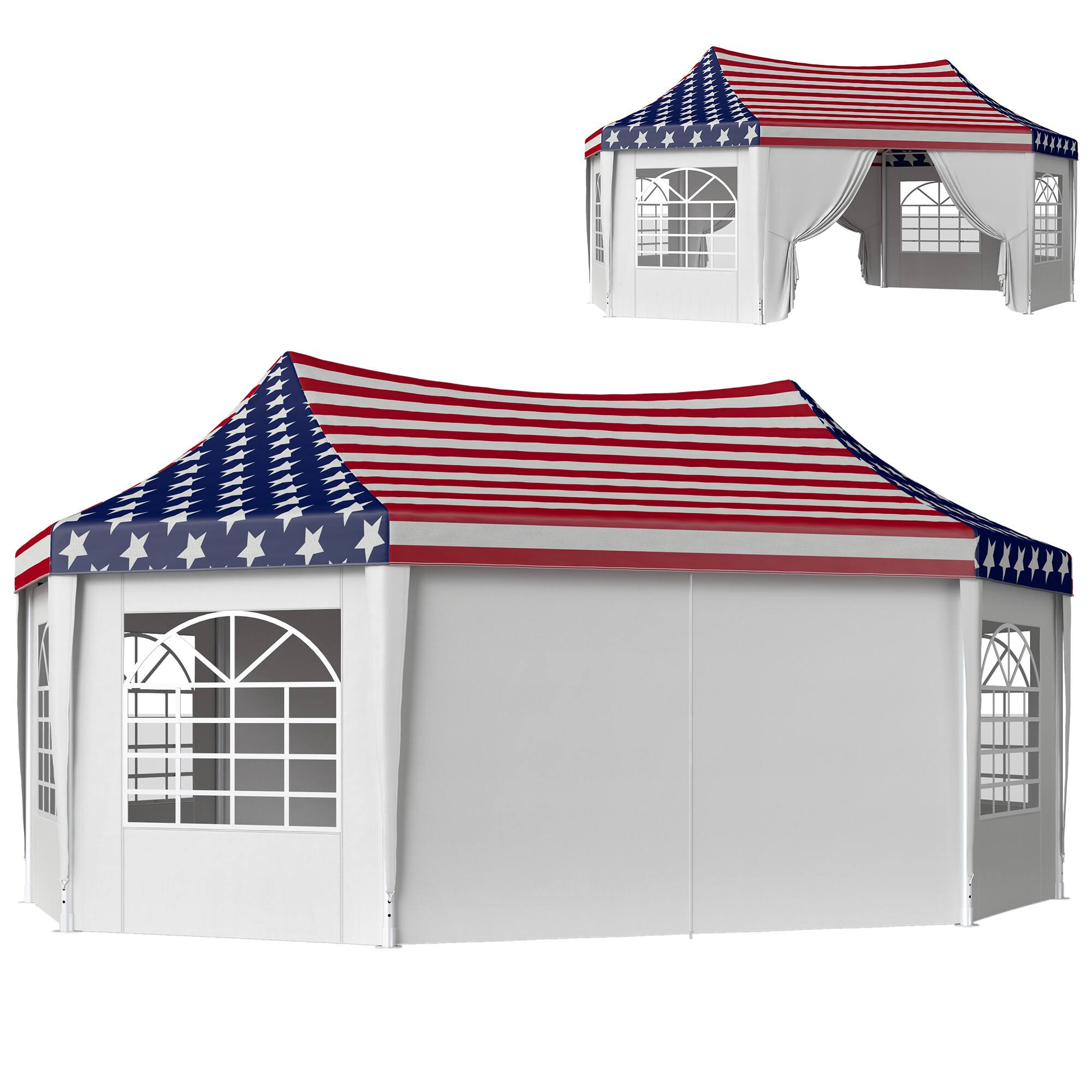 Front. Outsunny - x 16.4 ft Heavy Duty Party Tent, Outdoot Canopy Tent with 2 Doors and 6 Windows - American Flag.