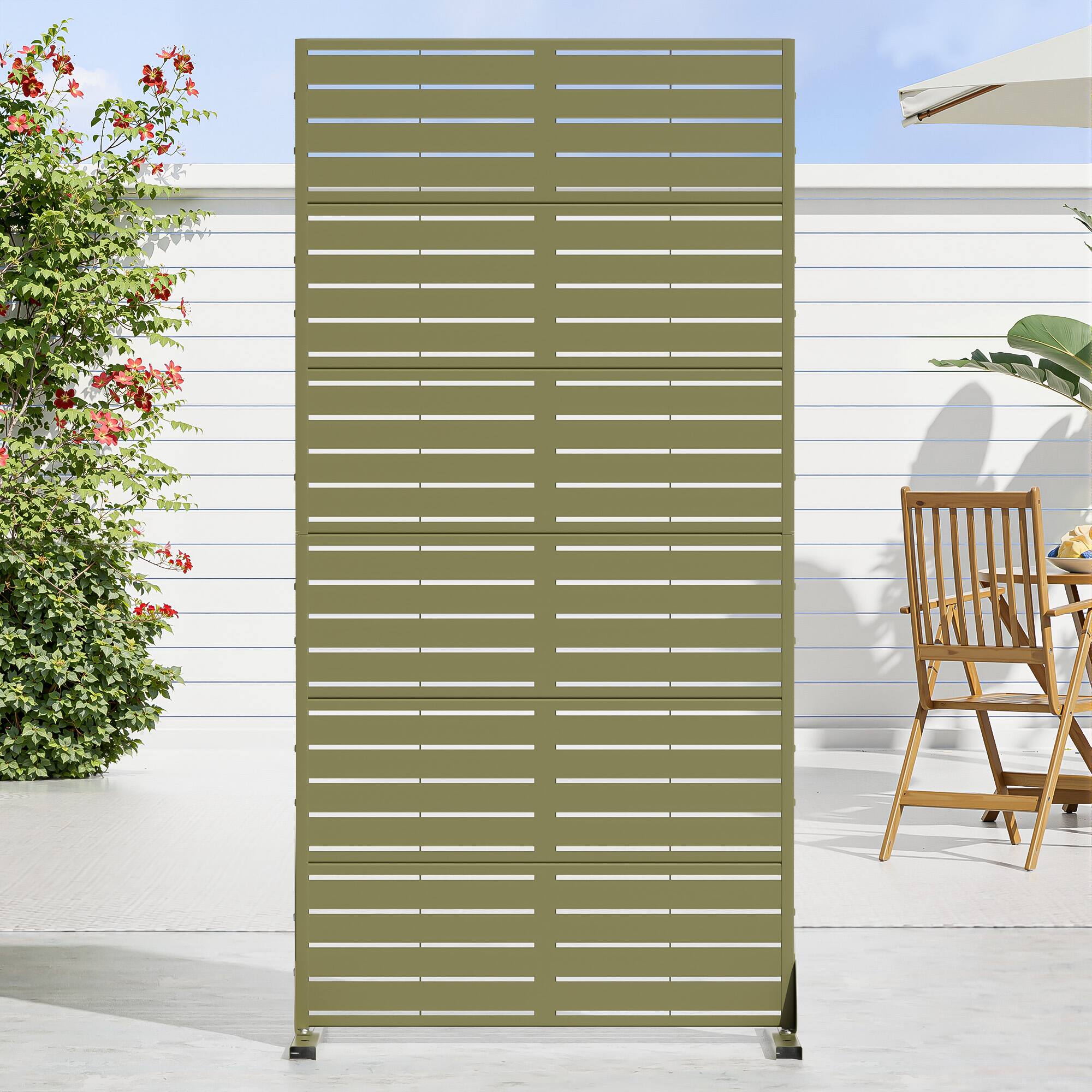 Alt View 1. PexFix - 72 in. x 35 in. Louvered Pattern Metal Outdoor Privacy Screen & Panels, Freestanding Garden Divider Fence - Olive Gray.
