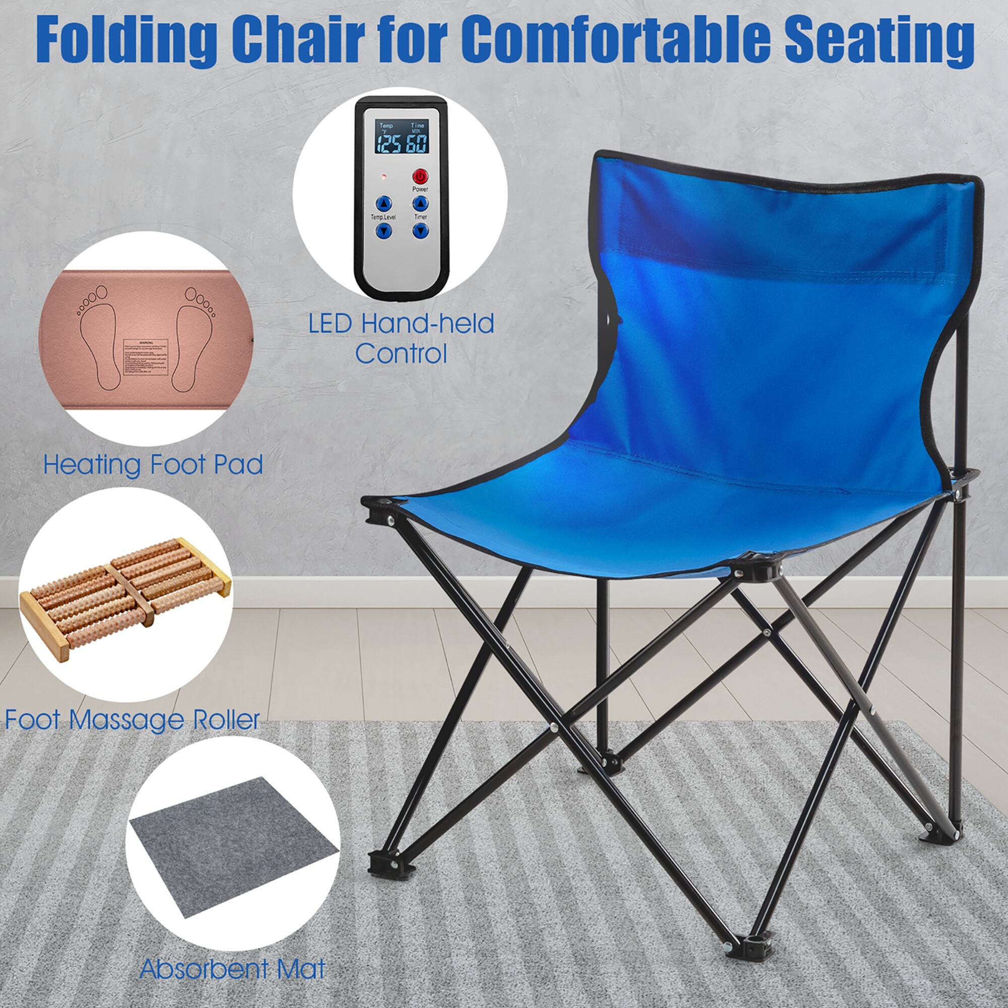 Folding Chair for Comfortable Seating - LED Hand-held Control Heating Foot Pad Foot Massage Roller Absorbent Mat