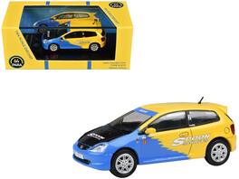 2001 Honda Civic Type R EP3 Hood "Spoon Sports" 1/64 Diecast Model Car by Paragon Models - Blue And Yellow With Black