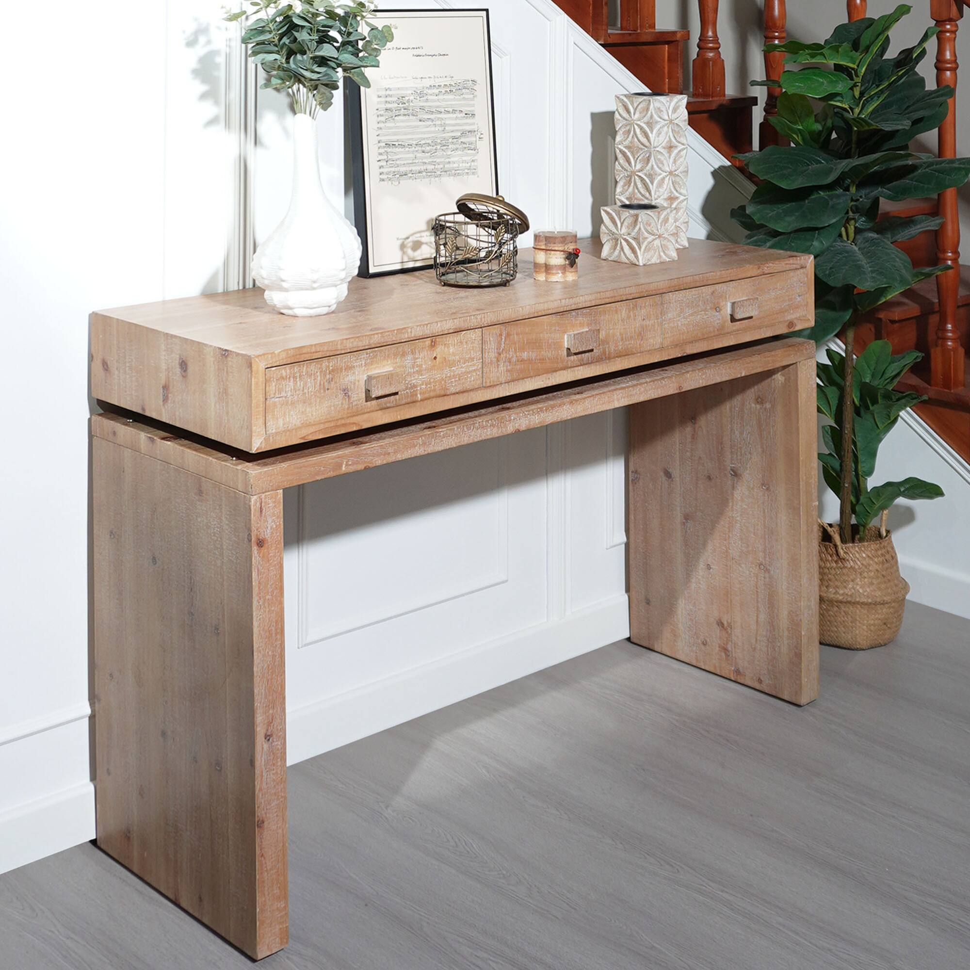 Left. GOODSILO - Rustic Wooden Entryway Console Table with Three Drawers for Hallway Foyer Office Decor - Natural+Rustic.