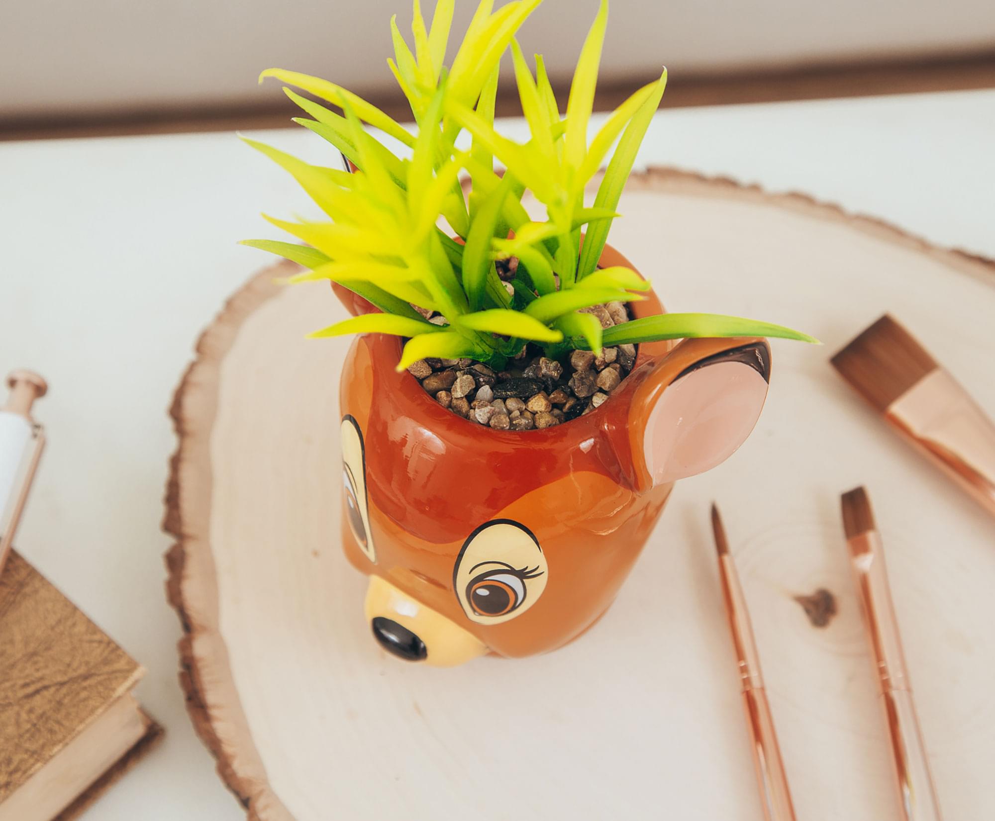 Alt View 3. Silver Buffalo - Disney Bambi 5-Inch Ceramic Mini Planter with Artificial Succulent - Brown.