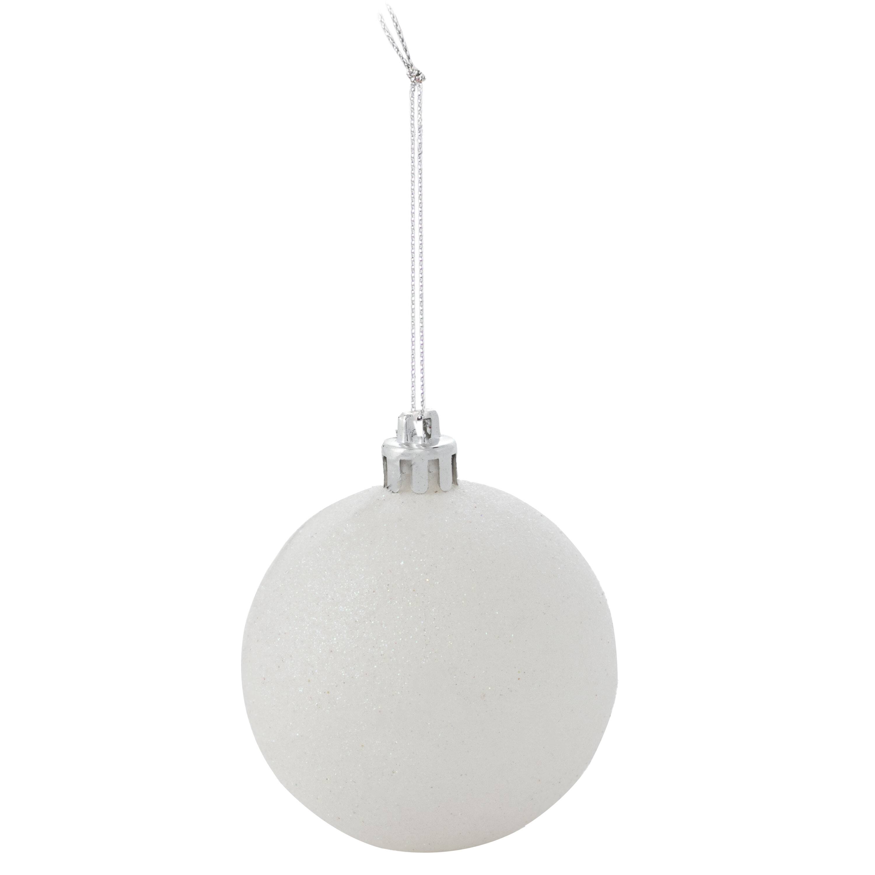 Alt View 2. Sunnydaze - Merry Medley 24-Piece Plastic Ornament Set - 60 mm - White/Silver.