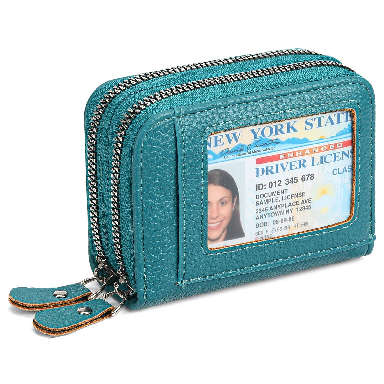 Jadie Link - Credit Card Holder Wallet Rfid Blocking Leather Small Women Double Zipper Window Card Holder credit card wallet made - A-Blue