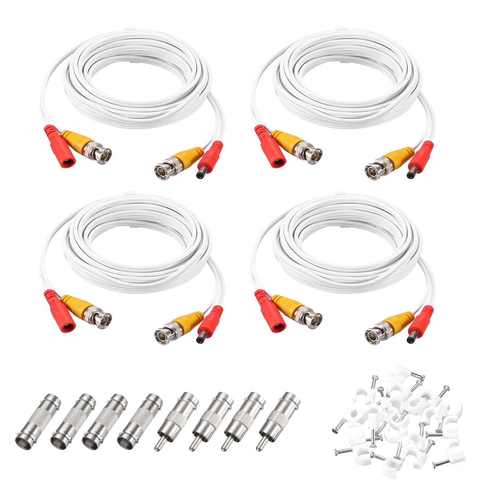 Unique Bargains - BNC Video Power Cable, 4 Sets, All-in-One CCTV Camera Extension Cord - White